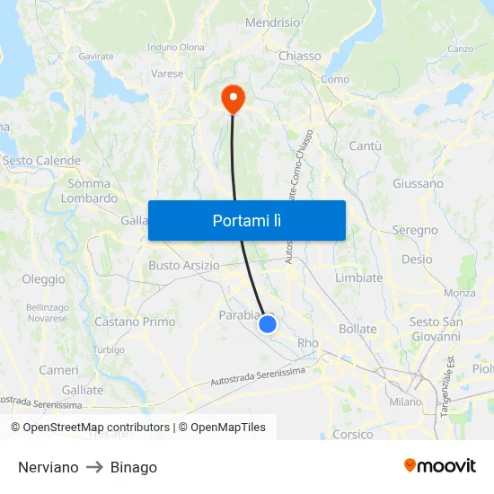 Nerviano to Binago map