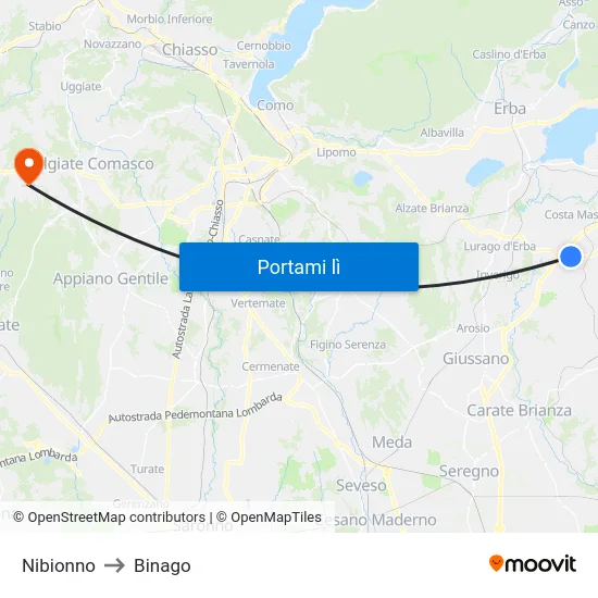 Nibionno to Binago map