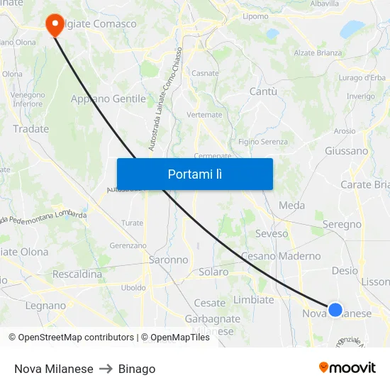 Nova Milanese to Binago map