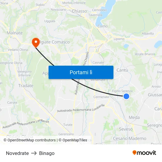 Novedrate to Binago map