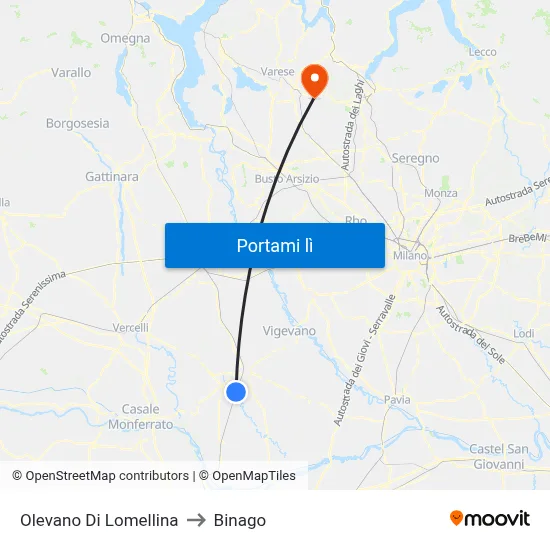 Olevano Di Lomellina to Binago map