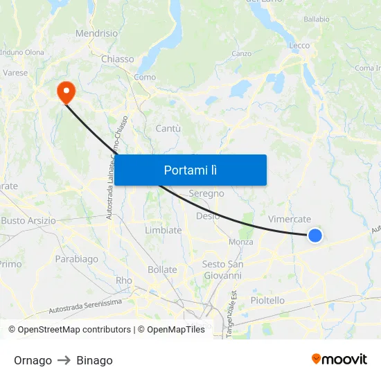 Ornago to Binago map