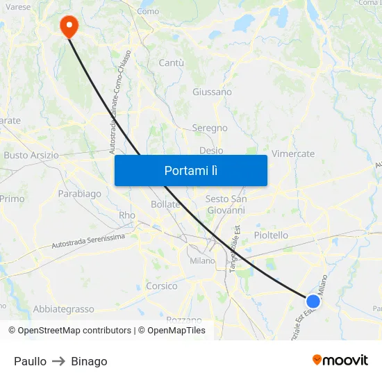 Paullo to Binago map