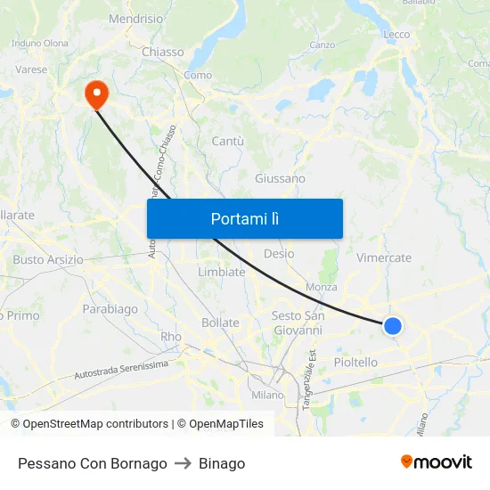 Pessano Con Bornago to Binago map