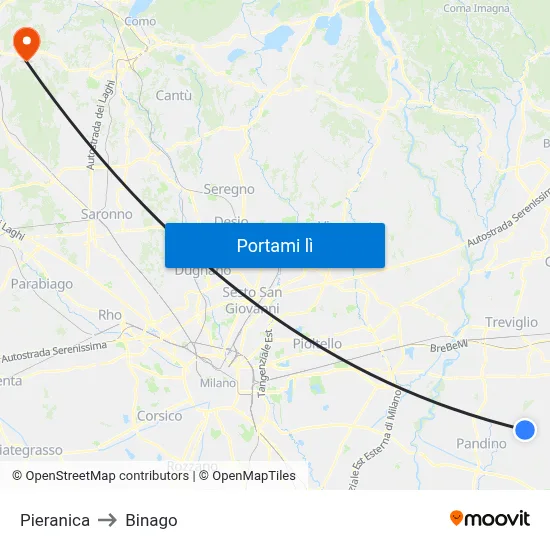 Pieranica to Binago map