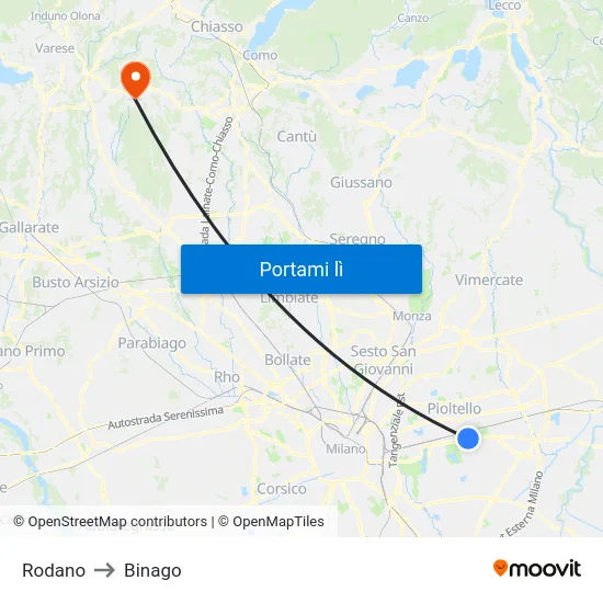 Rodano to Binago map