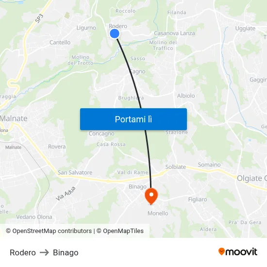 Rodero to Binago map