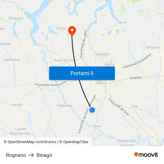 Rognano to Binago map