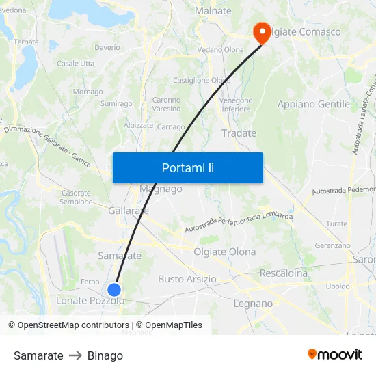 Samarate to Binago map