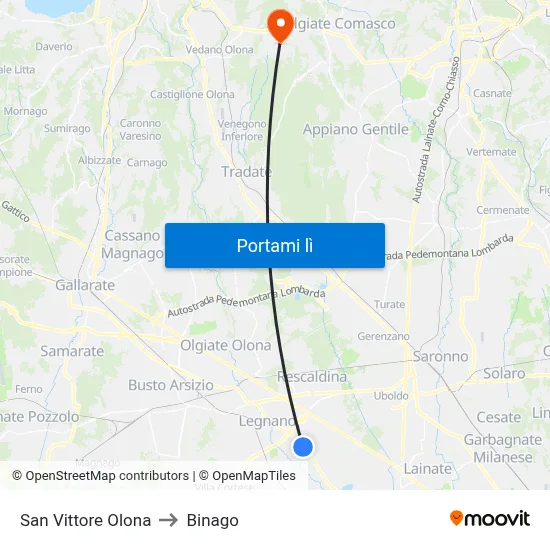San Vittore Olona to Binago map