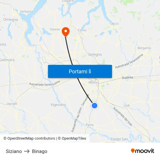 Siziano to Binago map