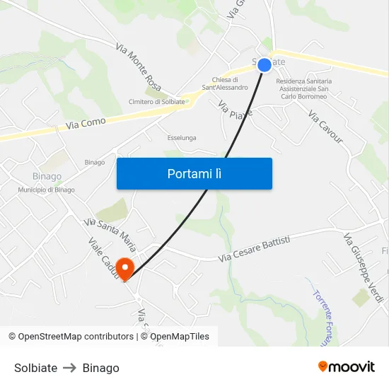 Solbiate to Binago map