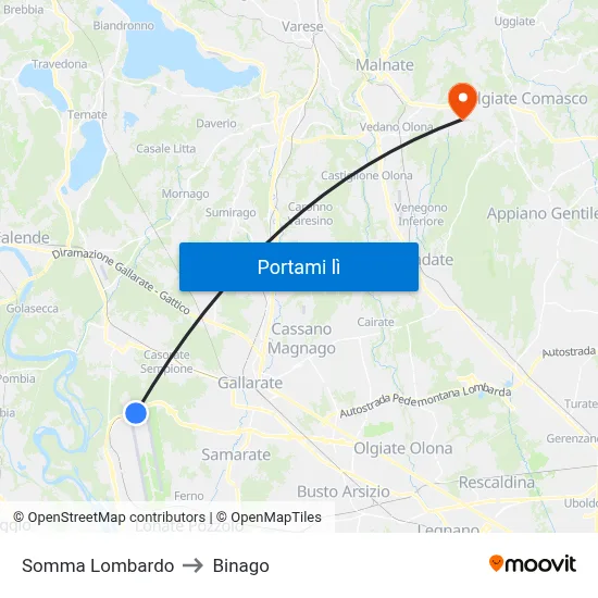 Somma Lombardo to Binago map