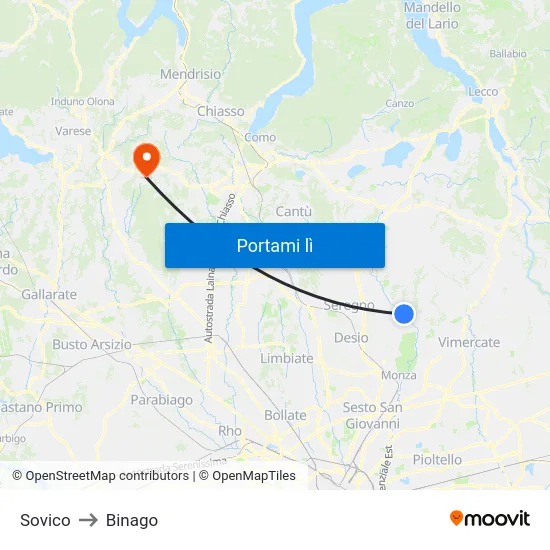 Sovico to Binago map