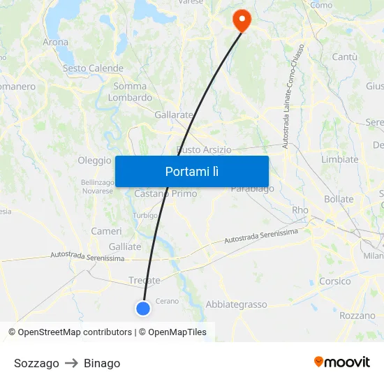 Sozzago to Binago map