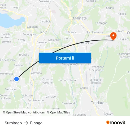 Sumirago to Binago map