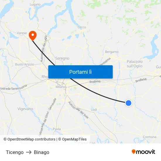 Ticengo to Binago map