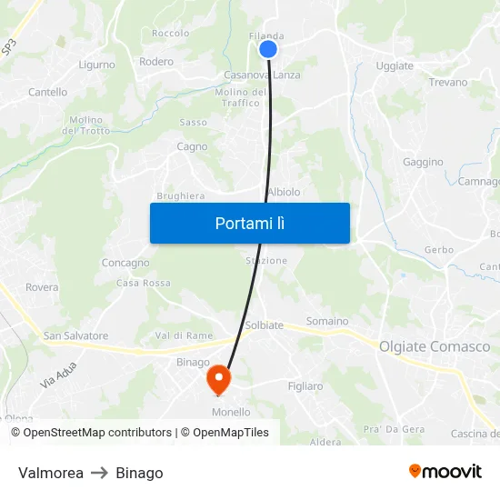 Valmorea to Binago map