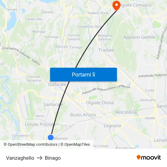 Vanzaghello to Binago map