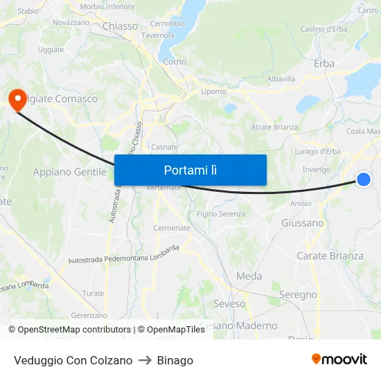 Veduggio Con Colzano to Binago map