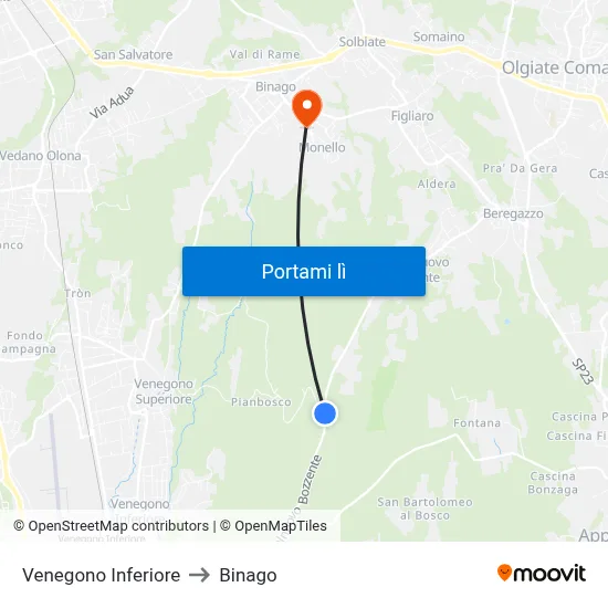 Venegono Inferiore to Binago map