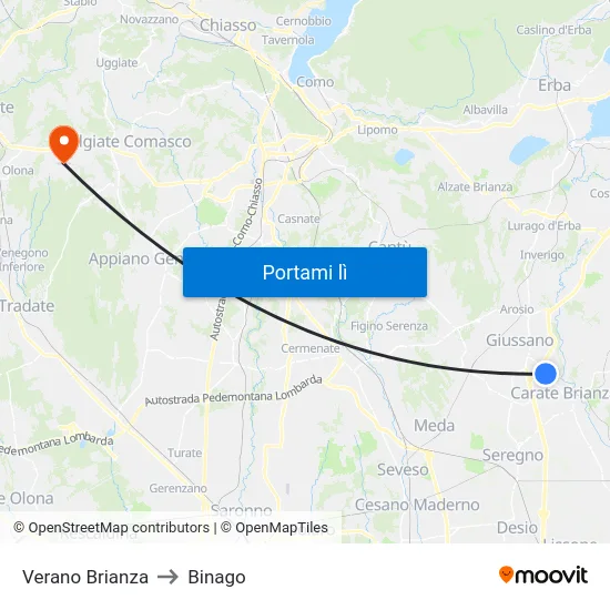 Verano Brianza to Binago map