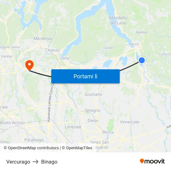 Vercurago to Binago map