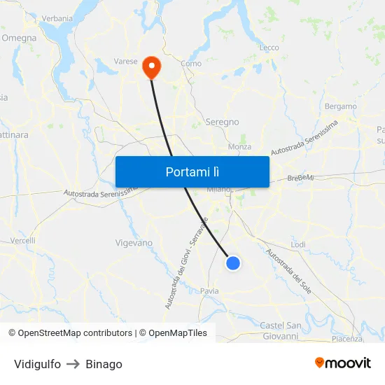 Vidigulfo to Binago map