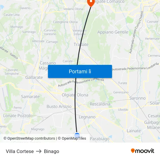 Villa Cortese to Binago map