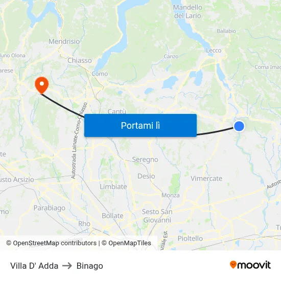Villa D' Adda to Binago map