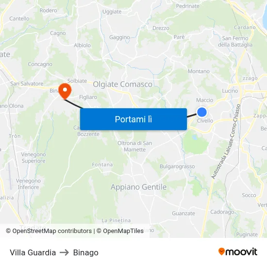 Villa Guardia to Binago map