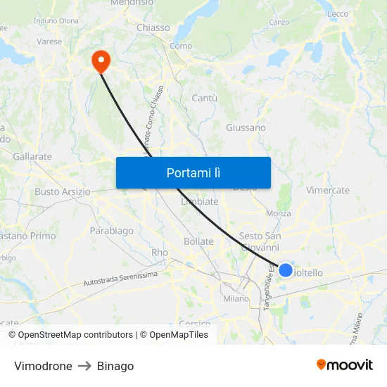 Vimodrone to Binago map