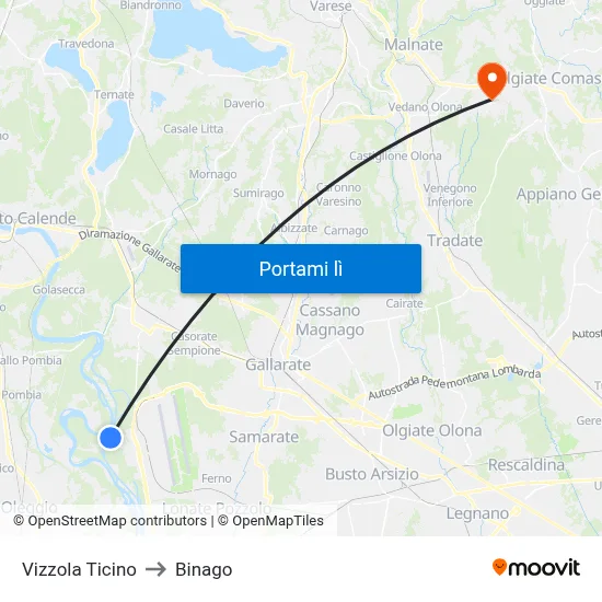 Vizzola Ticino to Binago map