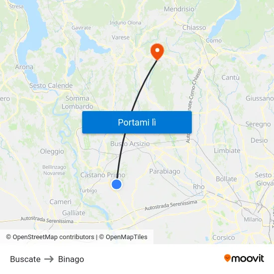 Buscate to Binago map
