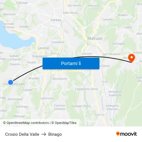 Crosio Della Valle to Binago map