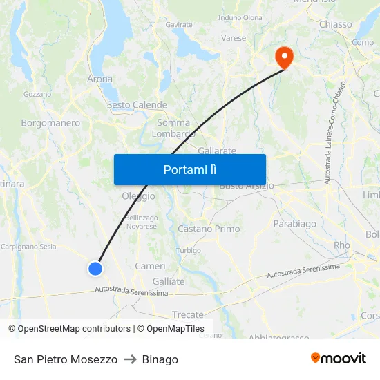 San Pietro Mosezzo to Binago map