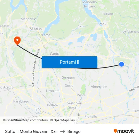 Sotto Il Monte Giovanni Xxiii to Binago map