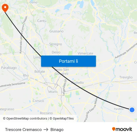 Trescore Cremasco to Binago map