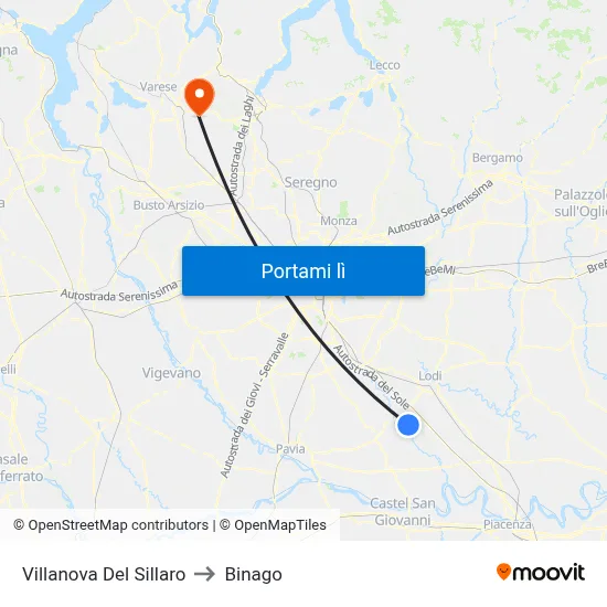 Villanova Del Sillaro to Binago map
