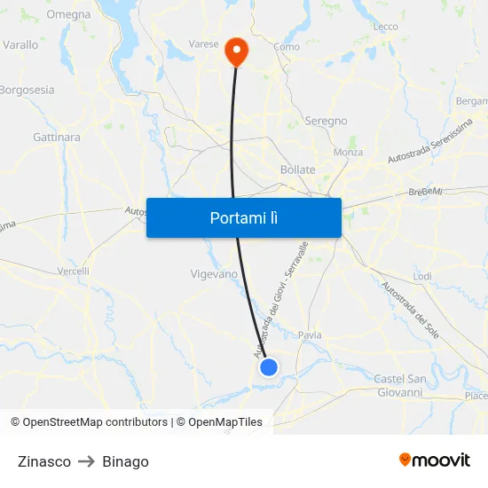 Zinasco to Binago map