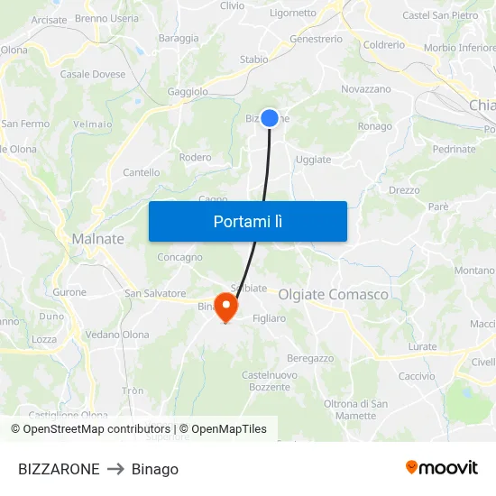 BIZZARONE to Binago map