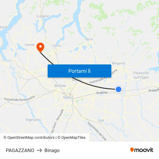 PAGAZZANO to Binago map