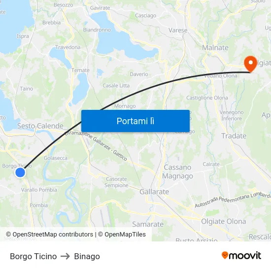 Borgo Ticino to Binago map
