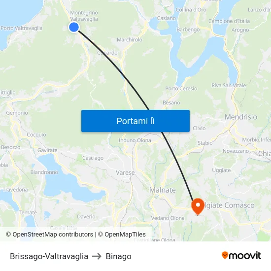 Brissago-Valtravaglia to Binago map