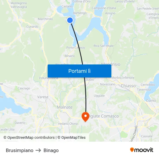 Brusimpiano to Binago map