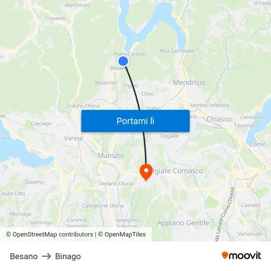 Besano to Binago map