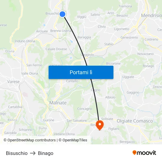 Bisuschio to Binago map