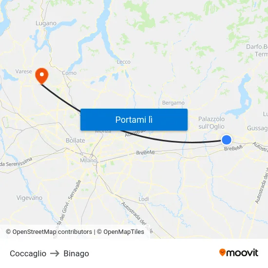 Coccaglio to Binago map