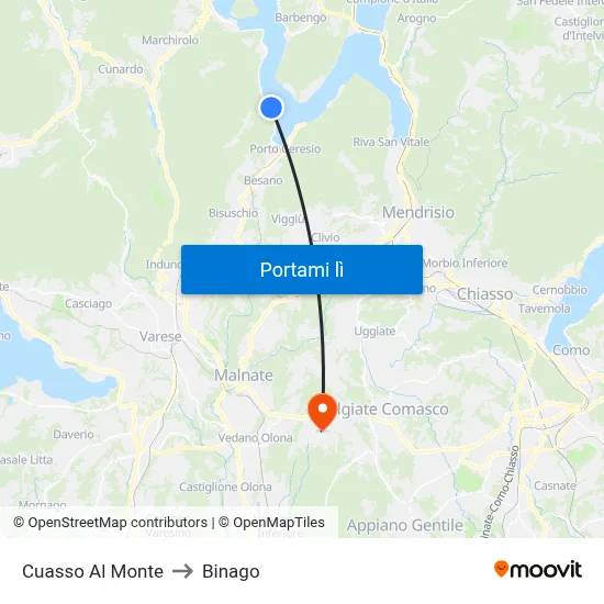 Cuasso Al Monte to Binago map