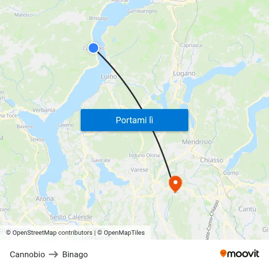 Cannobio to Binago map